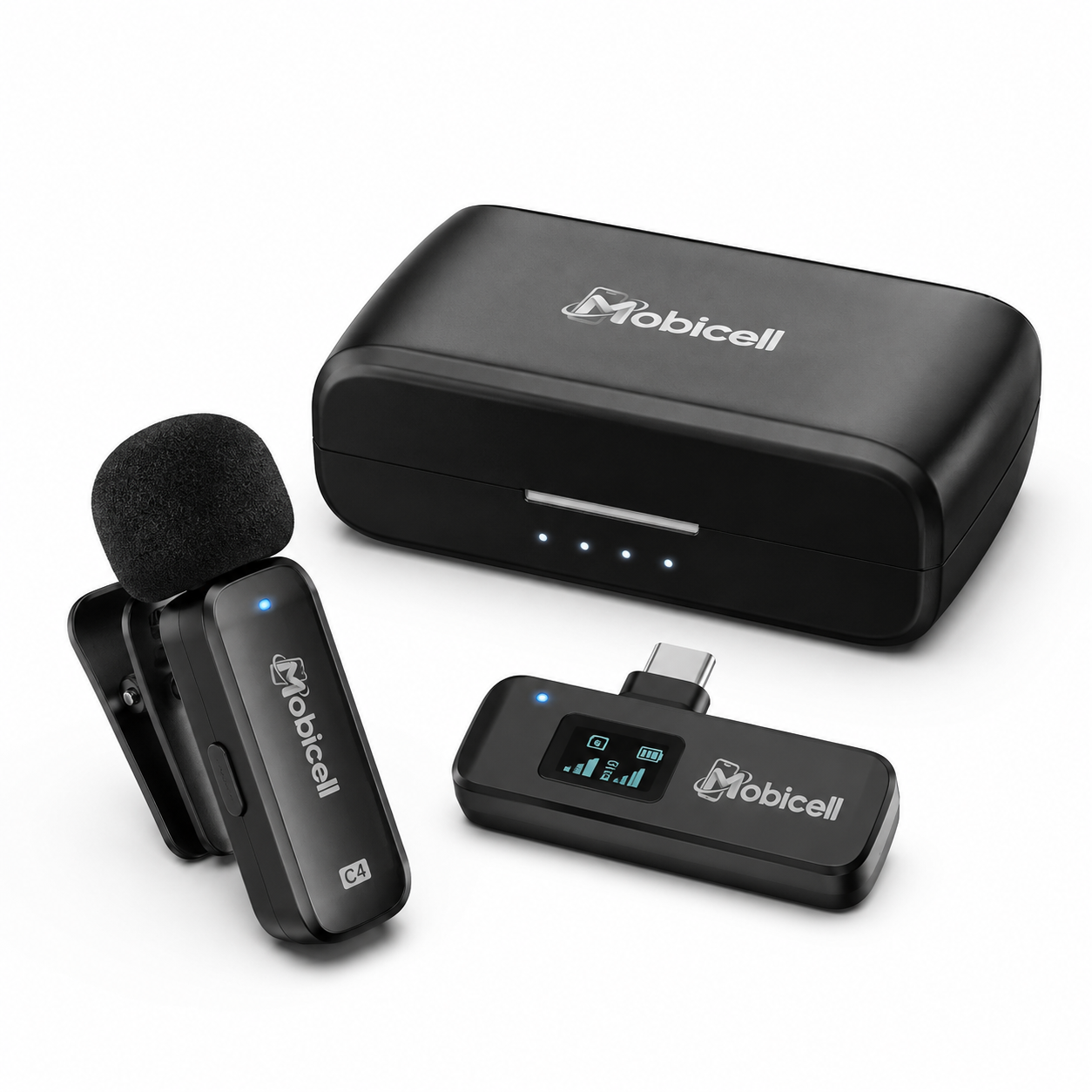 Mobicell product (4) Mobicell C4 Wireless Lavalier Microphone with Charging Case - Image 1